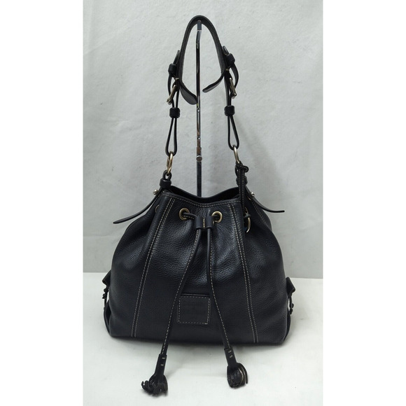 Dooney & Bourke Black Pebbled Leather Drawstring Shoulder Bag - Picture 1 of 16
